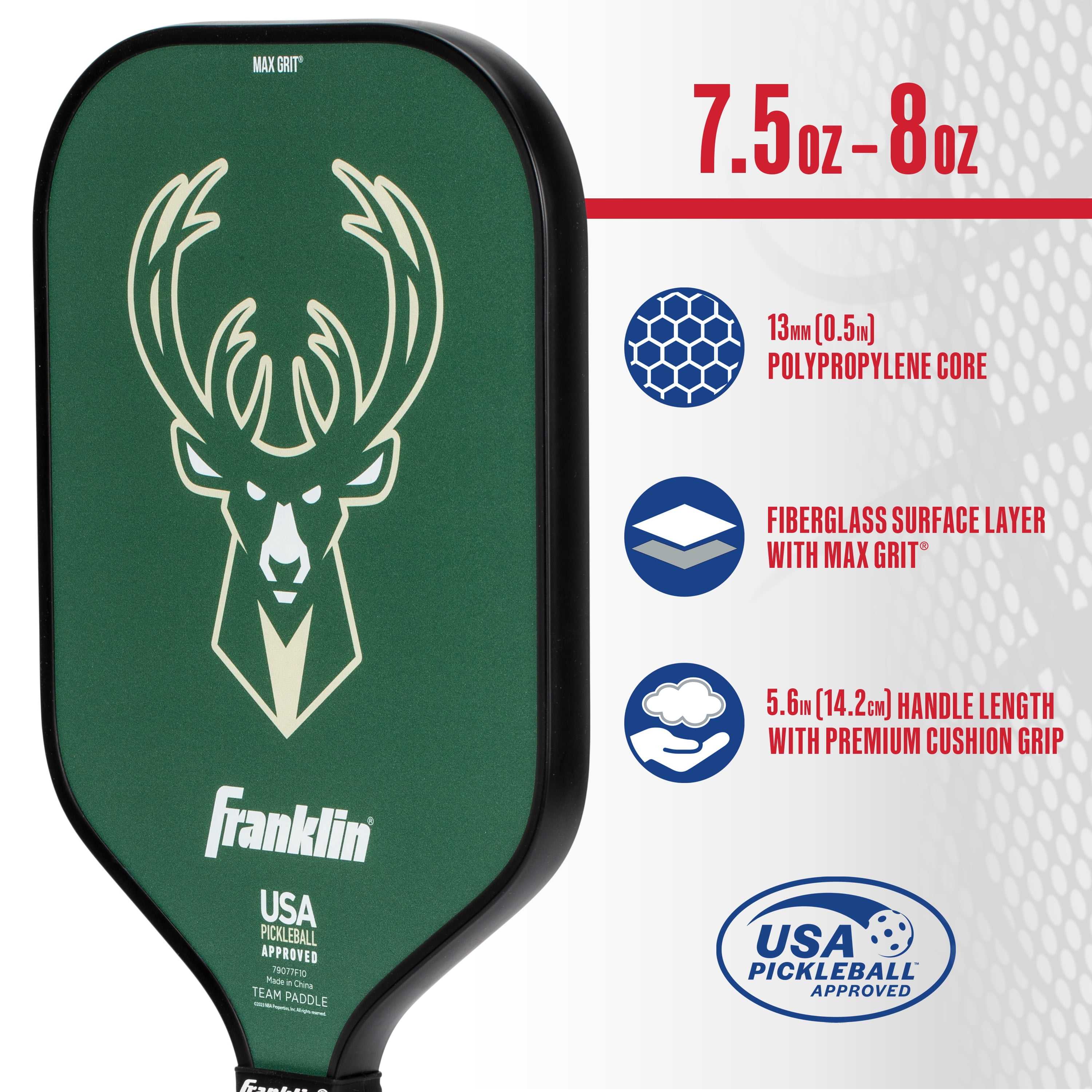 Franklin Sports NBA Milwaukee Bucks Pickleball Paddle - Official NBA Team Pickleball Paddles - USAP (USAPA) Approved Premium Quality Pickleball Paddles - Authentic Team Logos + Colors
