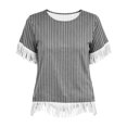 thumbnail image 5 of JTZGDY Vintage Fringed Patchwork Shirts for Women Trendy Summer Short Sleeve Boho Floral Printed Crew Neck Graphic T-Shirts Lightweight Cozy Tassles Tunic Blouse Loose Fit Pullover Tops, 5 of 7