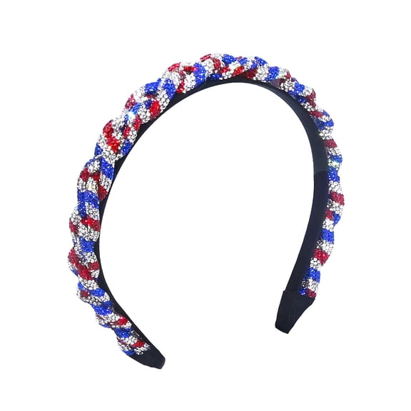 TUWAFE 4Th of July Rhinestone Headbands for Women Girls Stripes Twist Hairband for Girls Red Blue White Rhinestone Sparkle Head Band Patriotic Hair Accessories