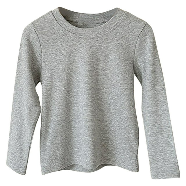 Funicet 1-12 Years Childrens Casual Loose Solid Color Base Shirt Long Sleeved Round Neck Top/Shirt