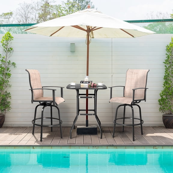 DIYOO 2-Piece Patio Bar Stools Set - All-Weather Textilene Swivel Stools with High Back & Armrests, 23.23 x 26.38 x 51.38 Inches (LxWxH), Outdoor Counter Height Chairs for Deck Garden Poolside
