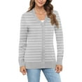 thumbnail image 4 of Uvplove Women Long Sleeve Soft Basic Knit Cardigan Sweater,Striped grey white,S,(S-3XL), 4 of 7