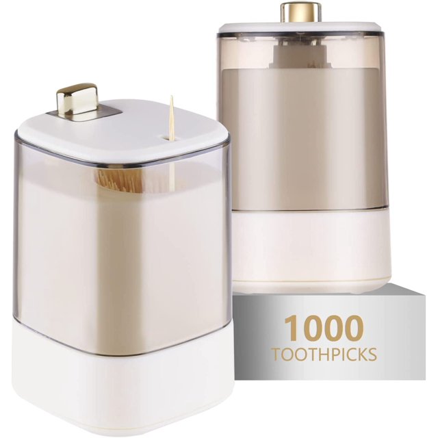 (A-WHITE*2) Dispensador de palillos de dientes ——2 dispensadores automáticos de palillos de dientes emergentes para el hogar, sala de estar, cocina, restaurante, contenedor de palillos de dientes espe