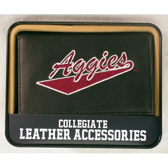 New Mexico State University Aggies Embroidered Black Leather Trifold Wallet