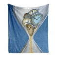 thumbnail image 1 of Clock Soft Flannel Fleece Throw Blanket, Hourglass Time Clocks with Sand Pattern for Home a Vintage Design Print, Cozy Plush for Indoor and Outdoor Use, 60" x 80", Blue and Sand Brown, by Ambesonne, 1 of 6
