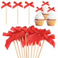 thumbnail image 1 of Uxcell 30-Pack Adornos de Cupcake en Forma de Lazo, Palillos de Pastel de Lazo de Cinta Decoración de Pastel de Cumpleaños para Despedida de Soltera [Rojo], 1 of 7