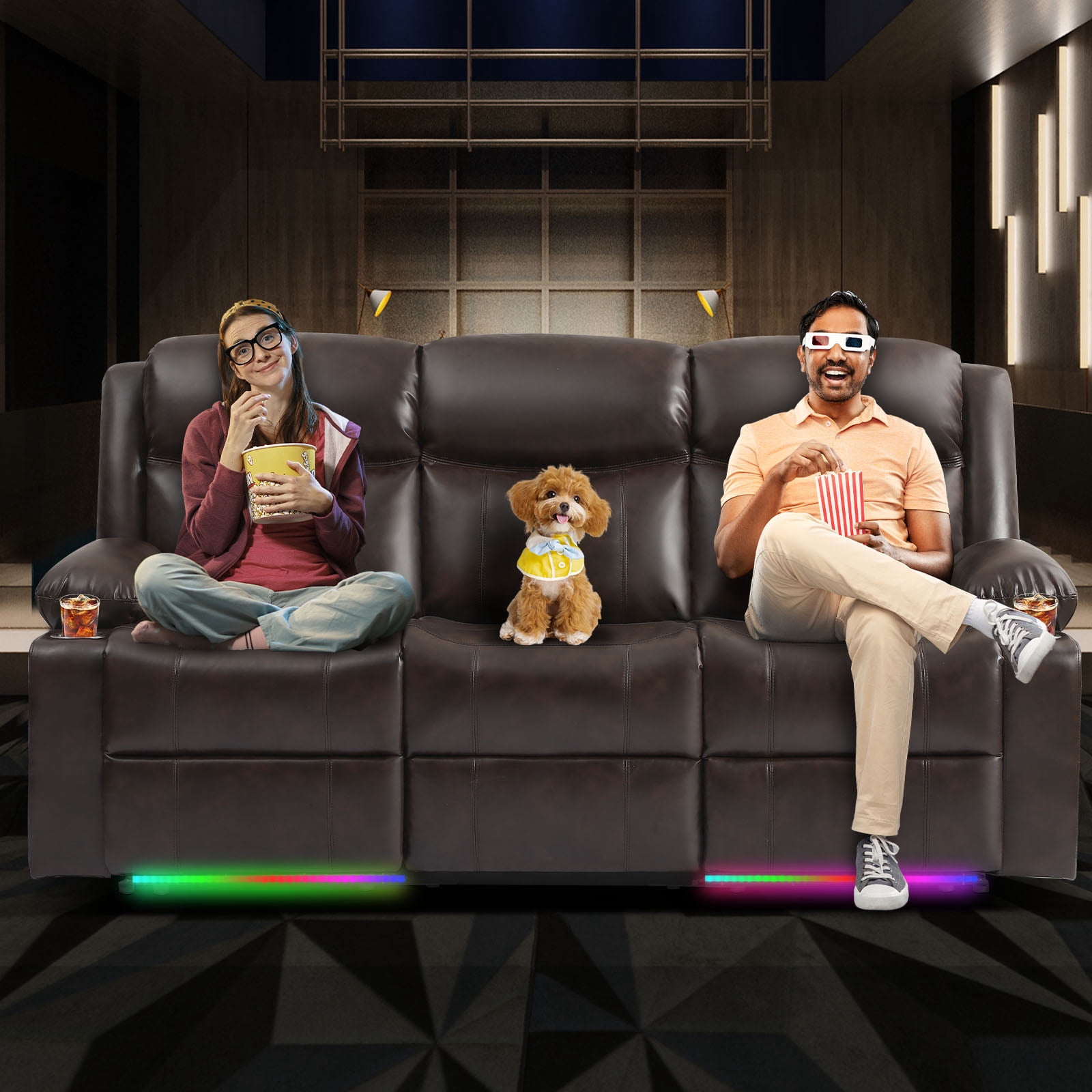 76" Power Reclining Loveseat Sofa, Electric Home Theater Seating with Motorized Buttons/Side Pocket/Cup Holders/4 Colors Ambient Lighting/USB Port/Type-C