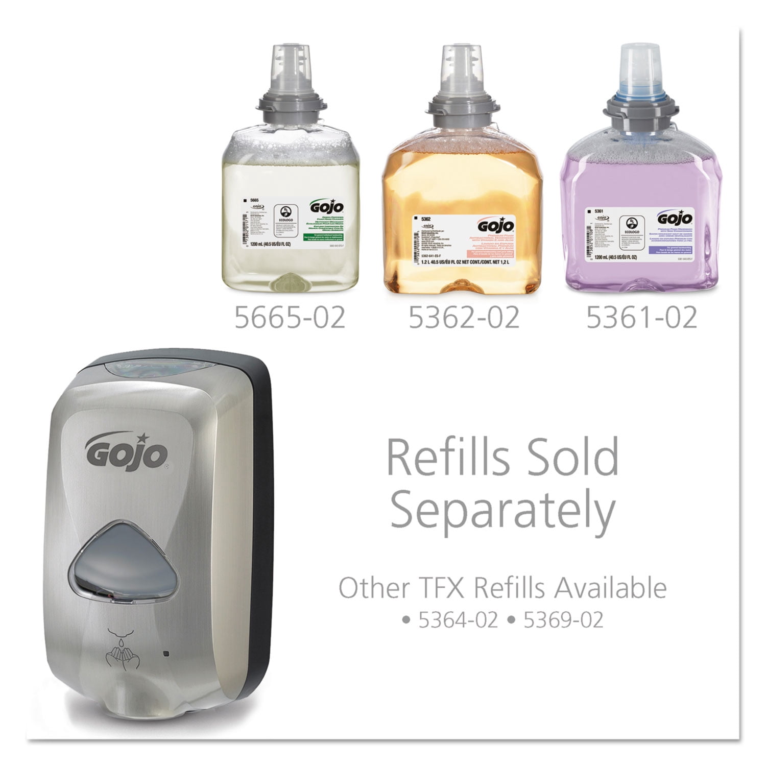 GOJO TFX Touch-Free Automatic Foam Soap Dispenser, 1,200 mL, 6.4 x 4.3 x 10.5, Nickel -GOJ278912