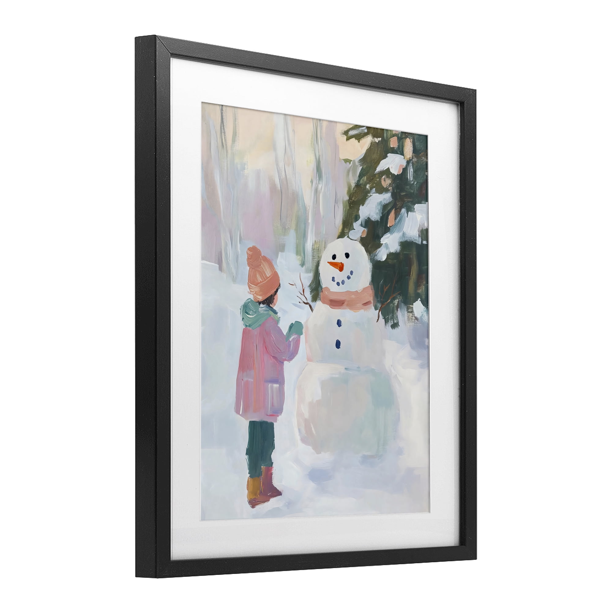 Stupell Industries Girl & Snowman in Winter Black Framed Print Under Glass, design by The Prints Vibe