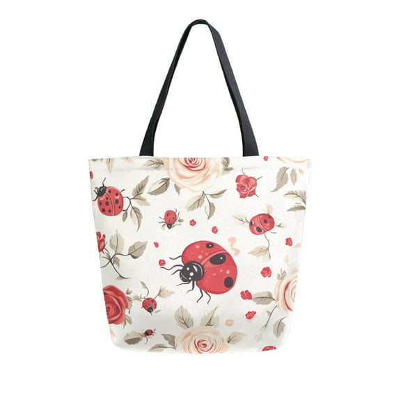 DIXRUYEE Tote Bag Women Weekender Travel Bag Shoulder Handbag Ladybug Roses Printed