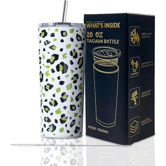 Green Leopard Print 20 oz Tumbler Birthday Gifts for Women For School Insulated Birthday Gifts For Women,Gift Ideas for Leopard Lovers Best Friends Sister Mom