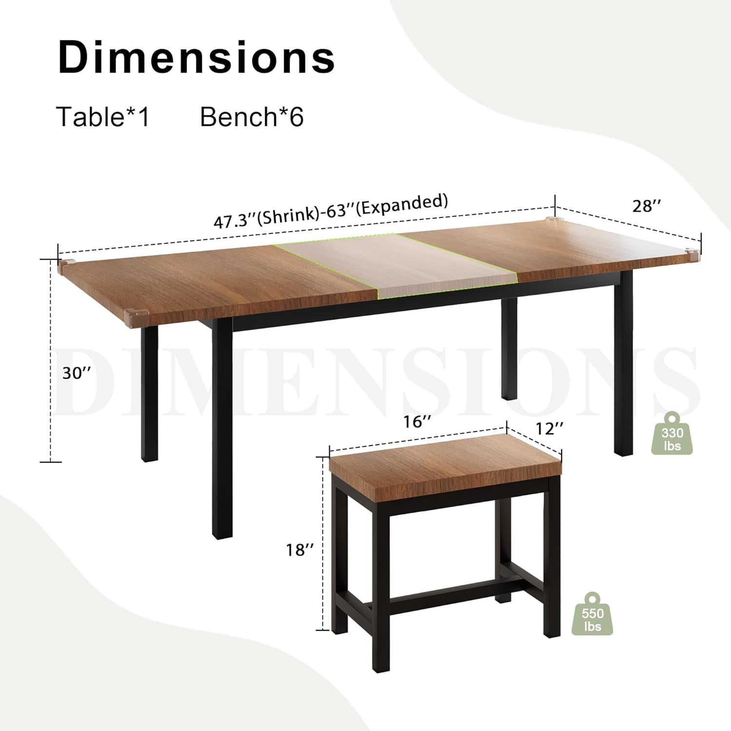 iPormis Dining Table Set, 7Piece Extendable Table from 63" Large Extendable Kitchen Table Set for 48(图3) iPormis Dining Table Set, 7Piece Extendable Table from 63" Large Extendable Kitchen Table Set for 48(图3)