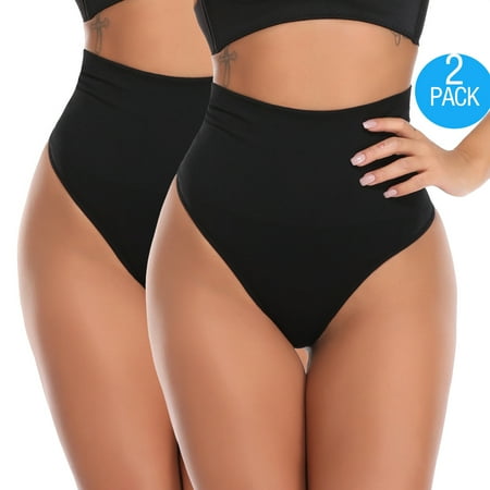 

FITVALEN Sexy Thong Shapewear for Women Tummy Control Mid Waisted Thongs Underwear Seamless Girdle Body Shaper Panty 2-Pack