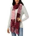 thumbnail image 3 of INC International Concepts Women’s Mixed Yarns Colorblocked Fringe Scarves, wine, 3 of 3