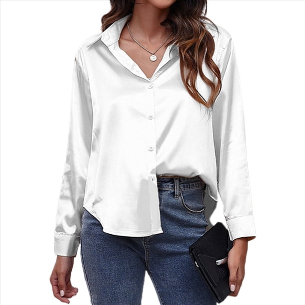 Blusas de Satén con Cuello en V y Larga para Mujer, Blusas de Seda de Verano, Moda 2025 S