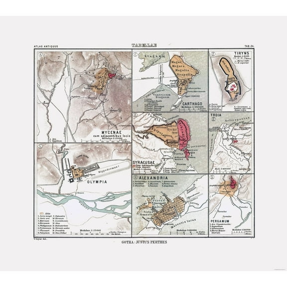 Historic Map - Europe Africa Ancient Cities - Perthes 1896 - Vintage Wall Art