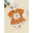 thumbnail image 3 of Suealasg Western Baby Girl Outfits Clothes Short Sleeve Cow Print Tassel Tops+ Elastic Waist Shorts + Headband Set 3Pcs Infant Toddler Summer Clothing, 3 of 9