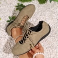 thumbnail image 5 of longantii Women's Suede Lace-Up Sneakers, Low-Top Casual Athletic Walking Shoes, Comfortable Fashion Flats for Daily Wear Khaki, 5 of 7