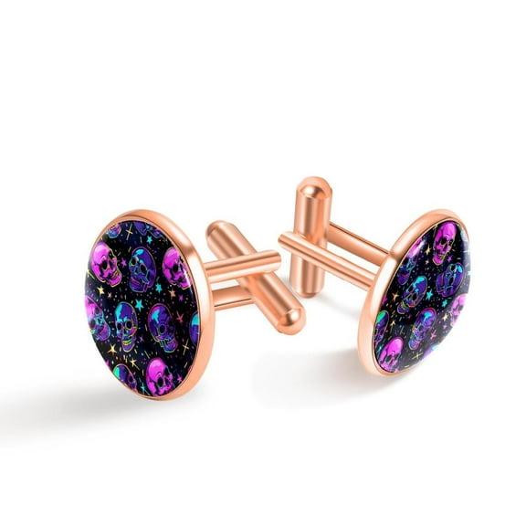 PhooArto Men's Classic Stainless Steel, Colored Skull Head Pattern Cufflinks Business Wedding Shirts, Rose Gold