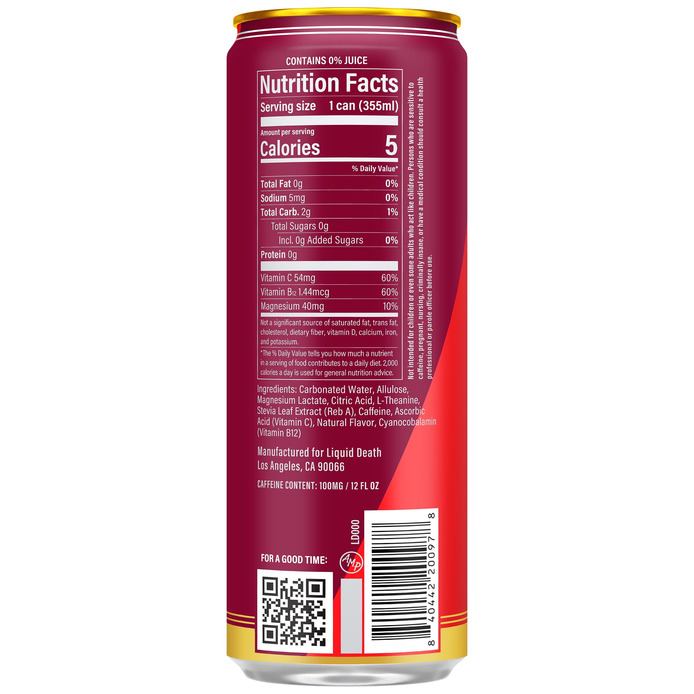 Liquid Death Sparkling Energy - Murder Mystery, Sugar-Free Energy Drink, Unextreme Caffeine 100mg, Essential Vitamins, 12 Fl Oz (Pack of 12)