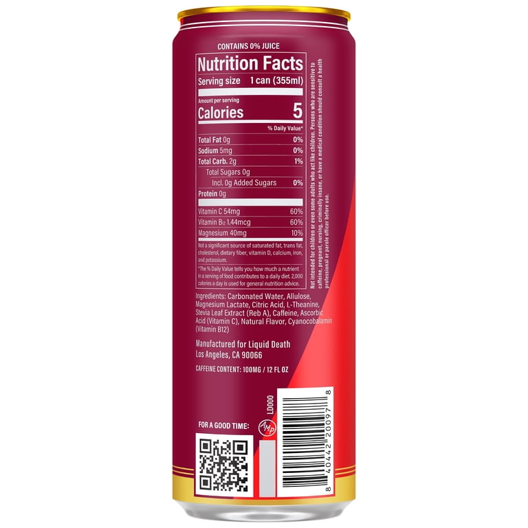 Liquid Death Sparkling Energy, Murder Mystery, 100mg Caffeine, 12 Pack photo 3
