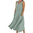 thumbnail image 5 of TXGREN plus size summer dresses Women Casual Solid Dress Round V Neck Sleeveless Pocket Dress Splice Loose Dress plus size dresses for curvy women Green+XL, 5 of 9
