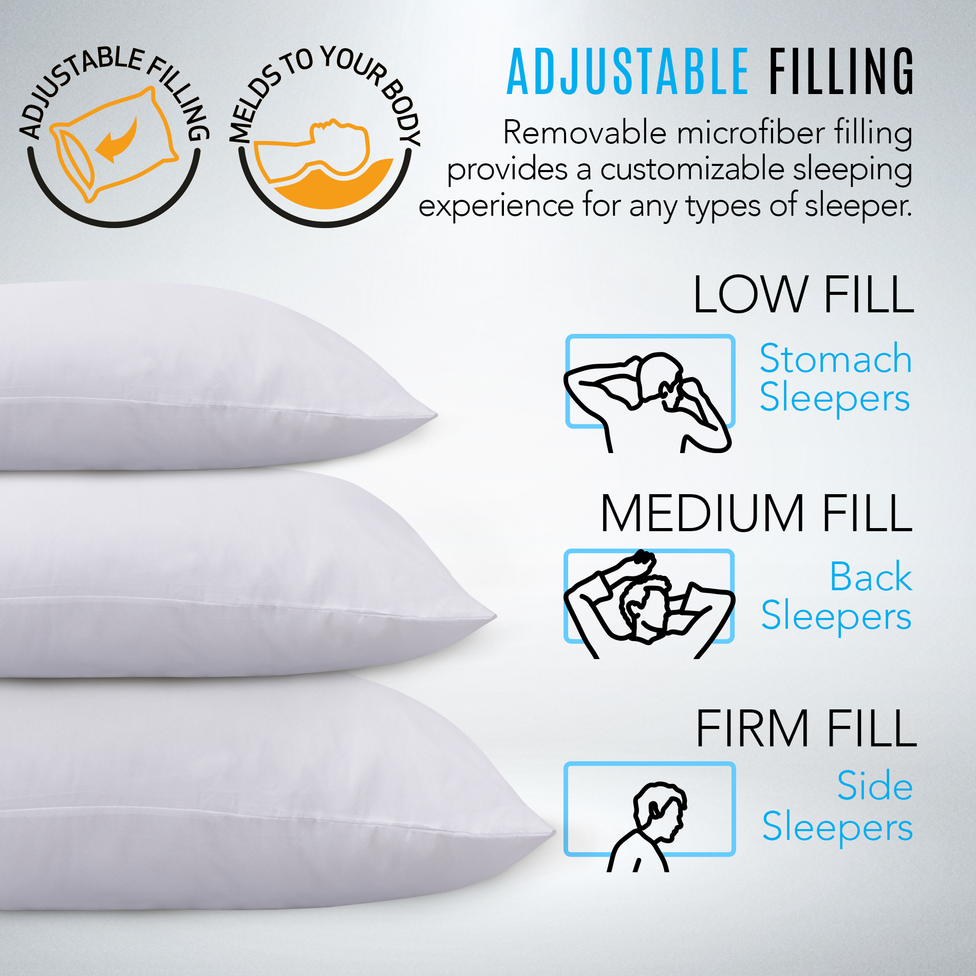 King Size Pillow Inserts, Pillows for Sleeping Pack, Hotel Pillows for  Side Back  Stomach Sleepers, Washable Bed Pillows Set of