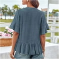 thumbnail image 5 of Weiqiqre Women Blouses Button Down Short Sleeve Tops Ruffle Tiered Loose Fit Peplum Tops, 5 of 9