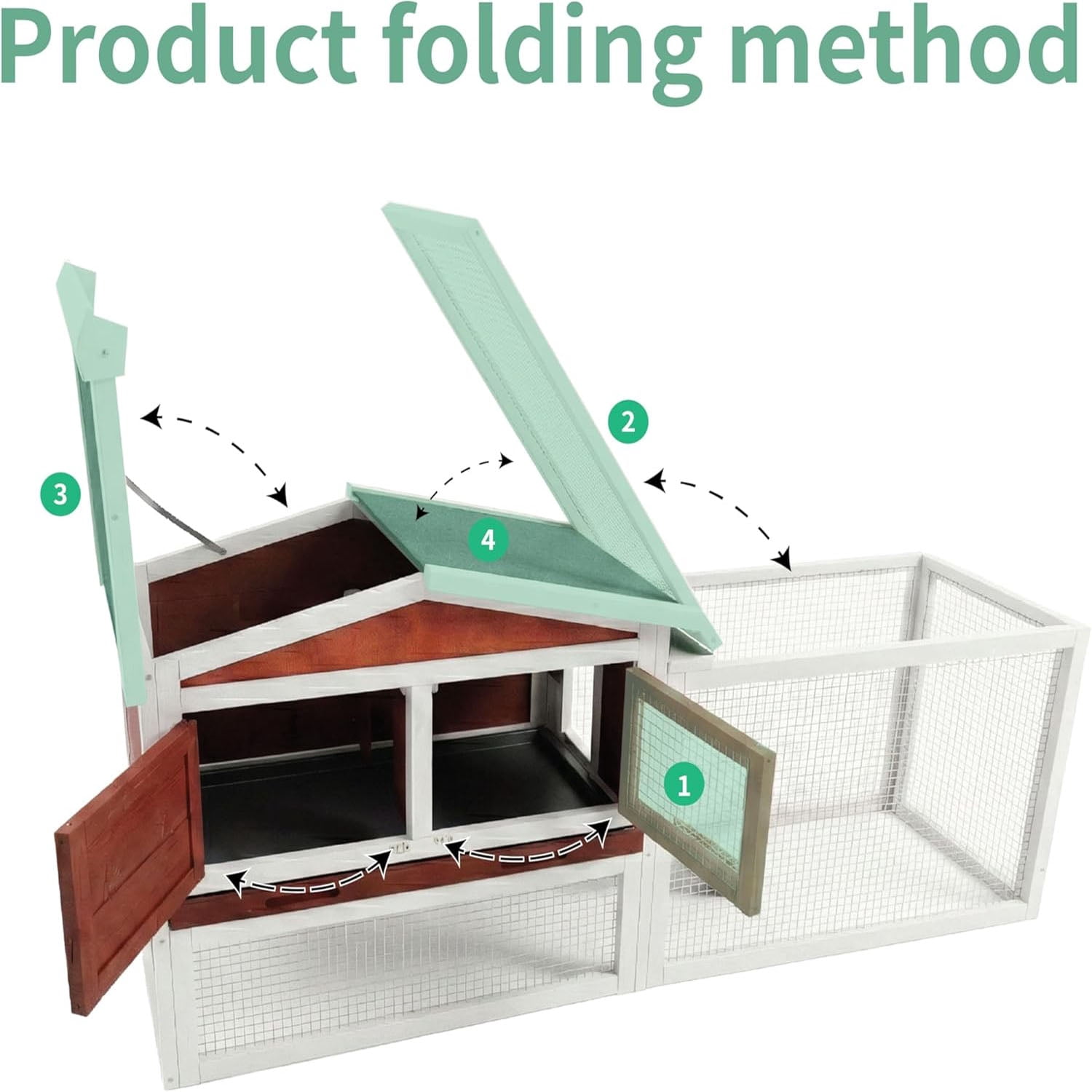 Gaderth Rabbit Hutch, 60in 2-Story Wooden Stable Bunny Cage Indoor/Outdoor with Removable Wire Netting and Weatherproof Leak Proof Tray Anti-Chew Metal Frame Ramp for Small Animals