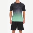 thumbnail image 2 of Men's Workout Outfit Sets Mesh Breathable Quick Dry T-Shirt and Elastic Shorts 2-Piece Running Fitness Exercise Set Gradient Color Athletic Sportswear for Men, 2 of 7