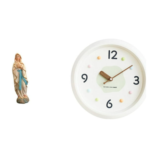 Escultura de resina de María y reloj de pared decorativo moderno para oficina, hogar o estudio. Exhibición artística y reloj silencioso.