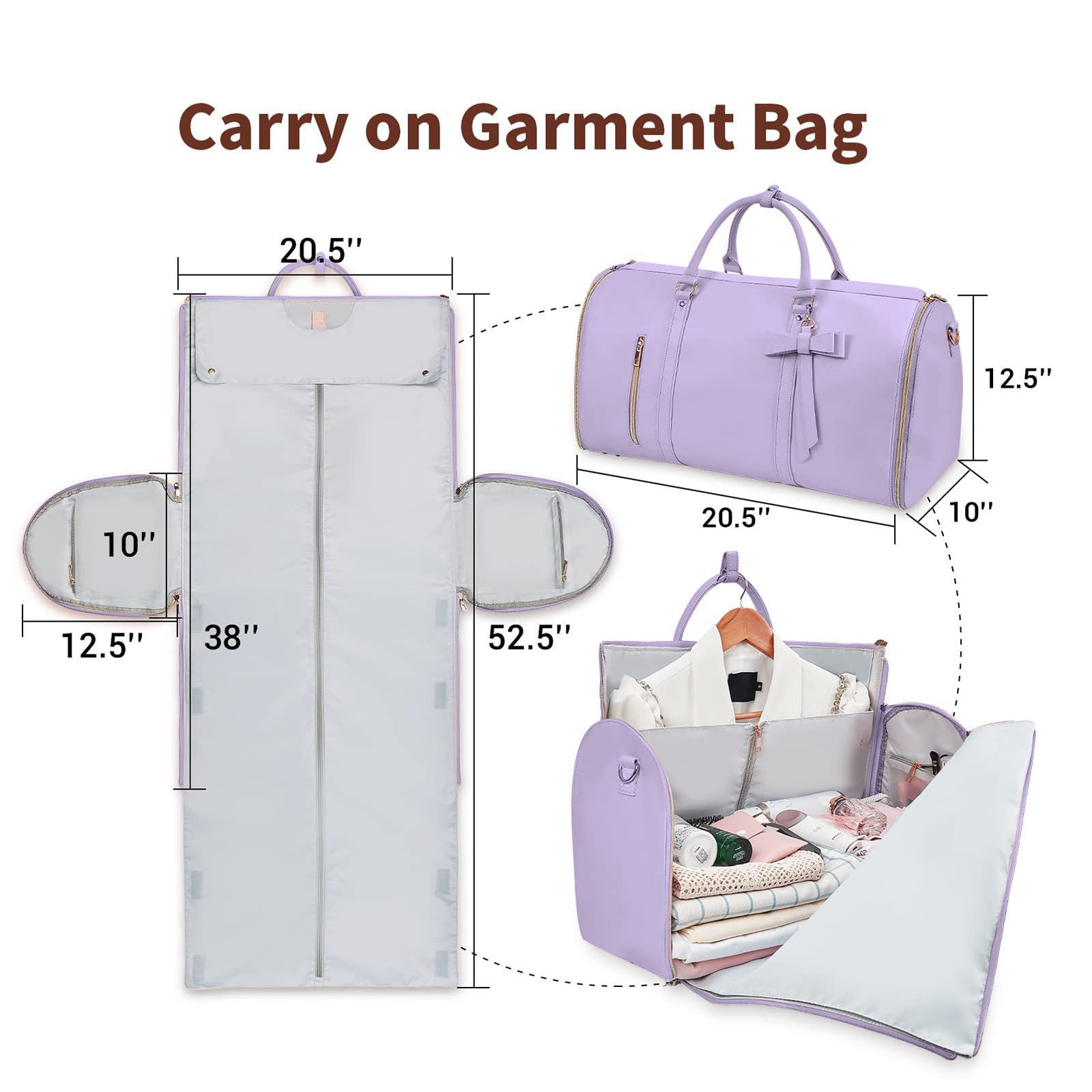 LACKUST Garment Bags For Travel For Women 2024 Garment Duffle Bag Convertible Foldable 2 In 1 Suit Bag For Hanging Clothes Business Trip Bag With Toiletry Pocket,Purple
