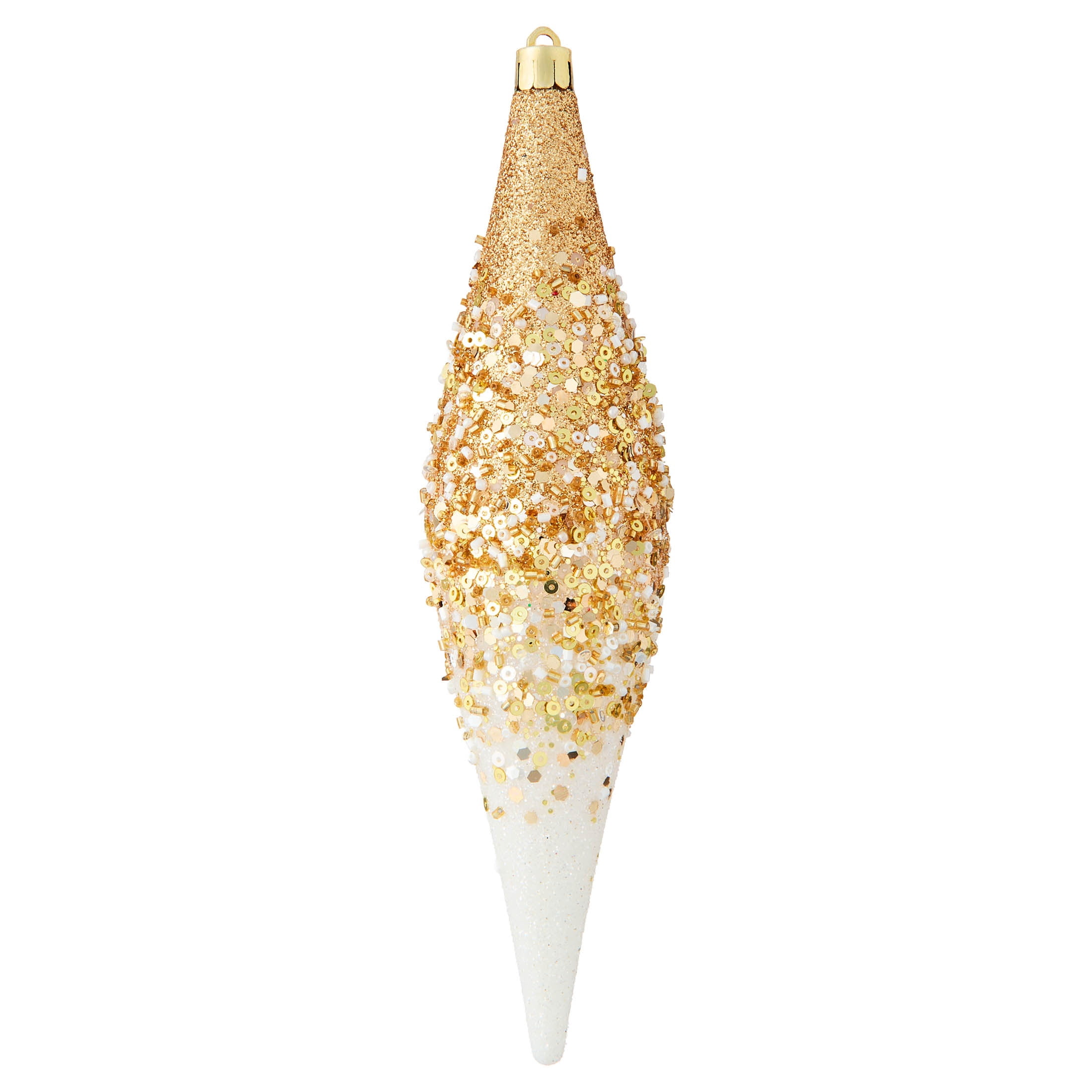 4-Count White and Gold Glitter Ombre Finial Shatterproof Christmas Ornaments, 8.3", by Holiday Time