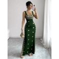 thumbnail image 6 of Dark Green Womens Elegant Square Neck Spaghetti Strap Backless Slit Hem Fitted Maxi Dress With Gold Embroidery, 6 of 7