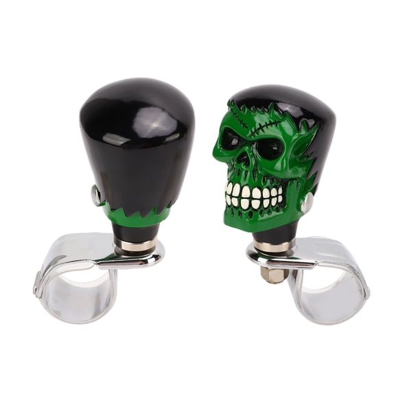 Skull Steering Wheel Knob, Car Power Handle Knob Abrasion Resistant Universal Strong Rustproof For Tractors Black Hair Green Face