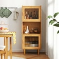 thumbnail image 4 of Gymax Armoire en Bambou Étroite Armoire de Rangement de Cuisine avec Compartiment Ouvert et Rangement, 4 of 9