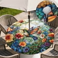 thumbnail image 3 of ARTSLION Round Outdoor Tablecloth For Up To 48in With Umbrella Hole & Zipper Waterproof Elastic Edge Fitted Table Cover Big Sunflower For Patio Picnic Party, Hummingbird, 3 of 7