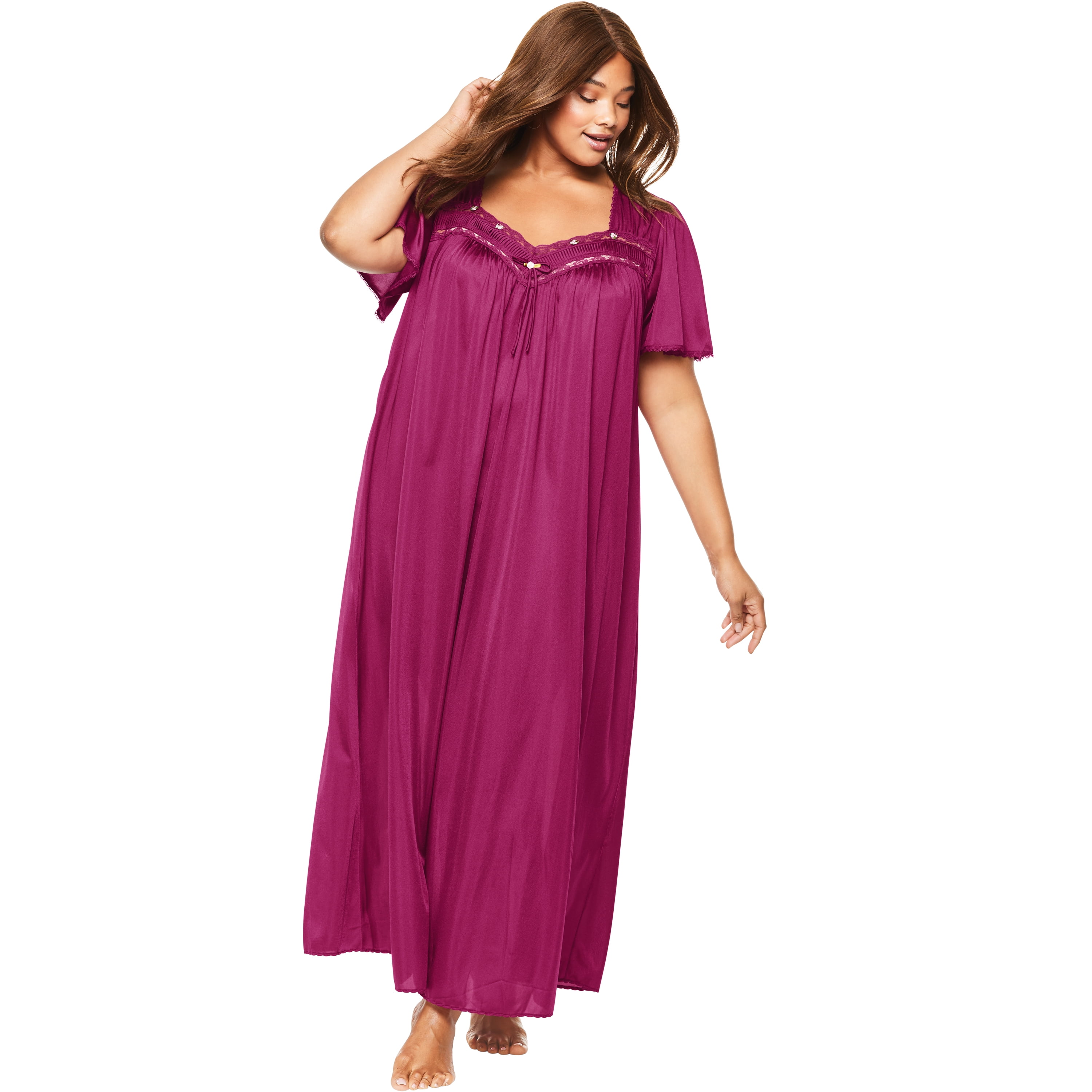 Long Silky Lace-Trim Gown Pajamas 