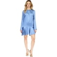thumbnail image 1 of Michael Kors Womens Satin Chain Neck Bell Sleeve Tiered Dress, brightblue, M, 1 of 1