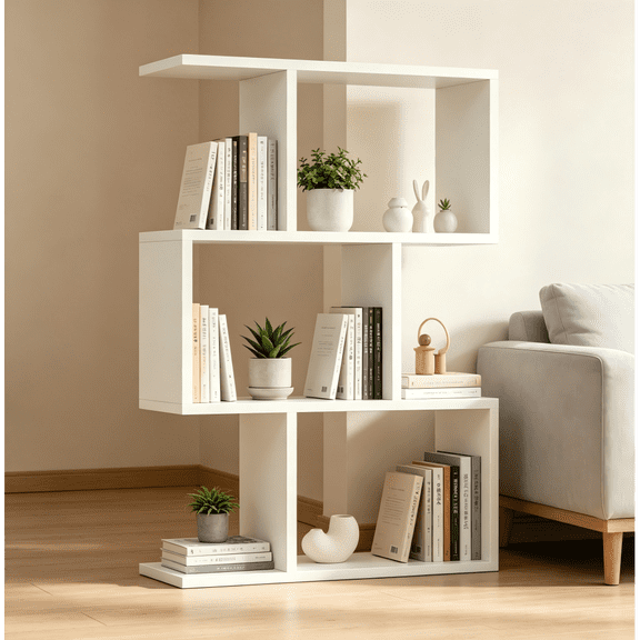 Three layer simple household white bookshelf