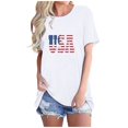 thumbnail image 1 of Tops Cortos para Mujeres Bandera de Moda Impresa Cuello Redondo, Camiseta de Manga 3/4 para Uso Diario, Casero Y Cómodo, 1 of 4