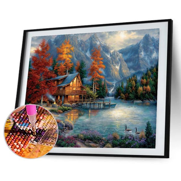 Cuadros Decorativos Cuadro de arte mosaico de diamantes de imitación de taladro completo de río de montaña de pintura de diamante 5D DIY Tmvgtek embutido en tela