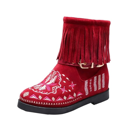 

Fsqjgq Boots for Women Casual Women Ankle Boots Fashion Retro Tassel National Style Boots Foreign Trade Large Comfortable Round Toe Square Heel Women Mini Fluff Red 41