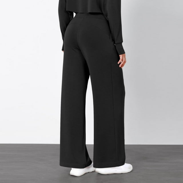 WILLBEST Pantalones Casuales para Mujer, de Pierna Ancha, Cintura Alta Elástica, para Trabajo, Negocios, Largos y Rectos, para Verano Extra Grande