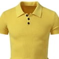 thumbnail image 5 of Men's Collared Muscle Polo Shirts Slim Fit Short Sleeve V Neck T Shirts Men Ribbed Knited Golf Shirt Casual Stylish Big and Tall Size M-4XL Yellow, 5 of 5