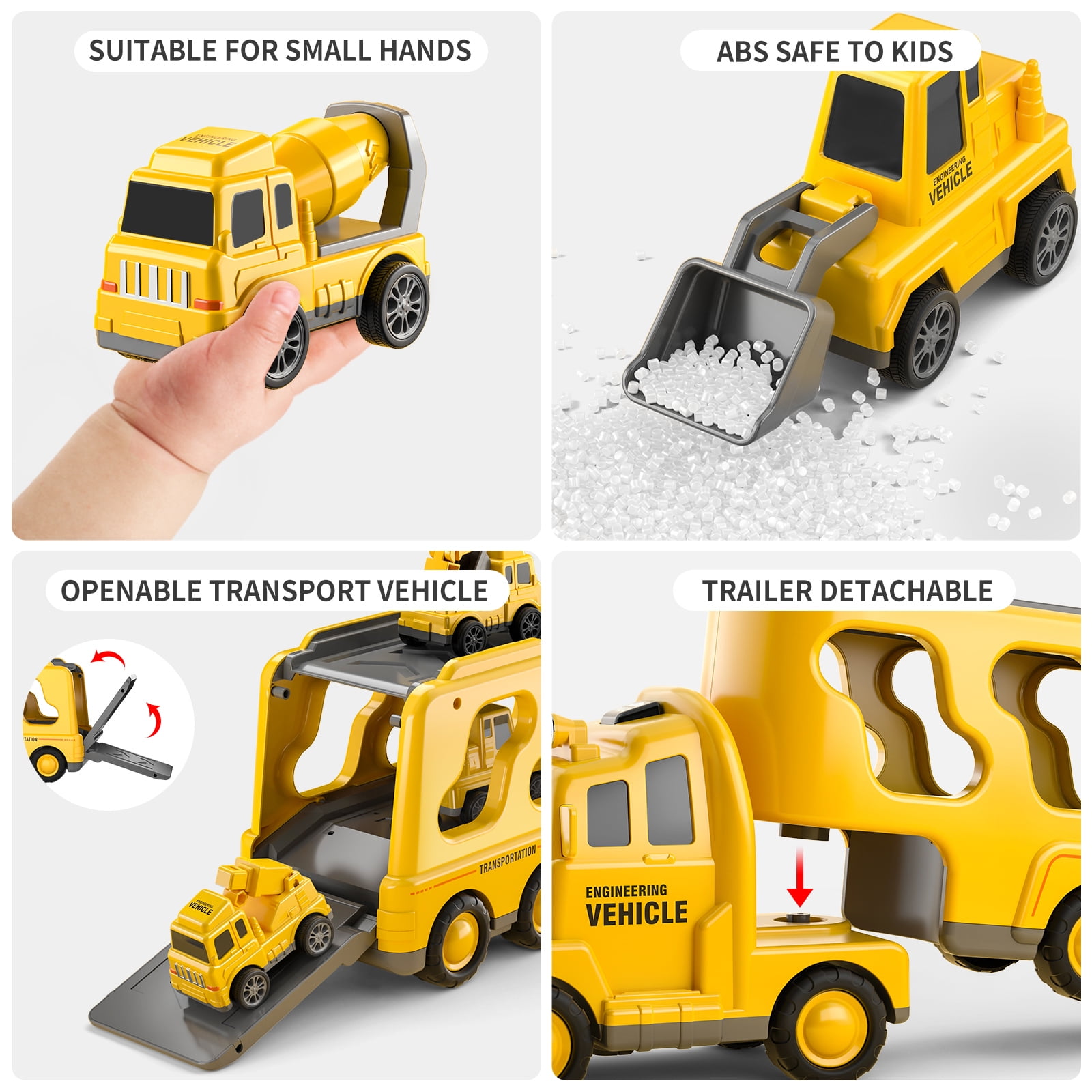 Construction Truck Boy Toys for 3 4 5 6 7 Years Old Engineering Transport Vehicle Carrier Truck, Kids Excavator Crane Gift Toys for Boys & Girls Aged 4-6