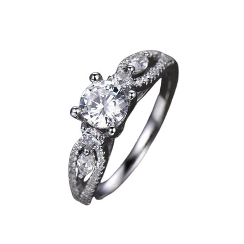 HeartsAndYou 2.1ct Engagement Ring for Women Round Cut Moissanite Split Shank 18k White Gold over Silver