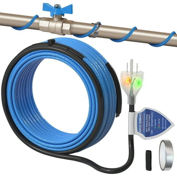 MAXKOSKO 6Ft 120V Dual Lights Pipe Heat Cable, Self-Regulating Heat Trace for Metal & Plastic Water Pipes, Frost Protection for RV, Drain, Sewer (-40°F/-55°C)