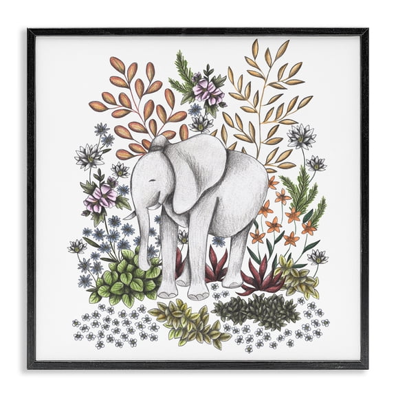 Jungle Wildlife Elephant Black Framed Giclee Art, design by Cecilia Battaini