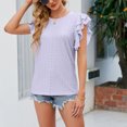 thumbnail image 2 of Mujer Cuello Redondo Ojal Tops Sueltos Doble Capa Volantes Trim Sin Mangas Blusa Camisetas para Verano, 2 of 6